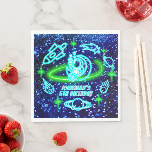 Neon Glowing Blue Rymden Astronaut Rocket Pappersservett