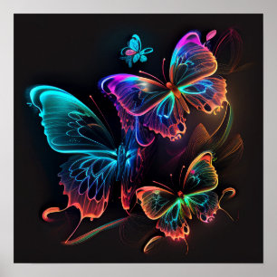 Neon Glowing Butterflies Poster