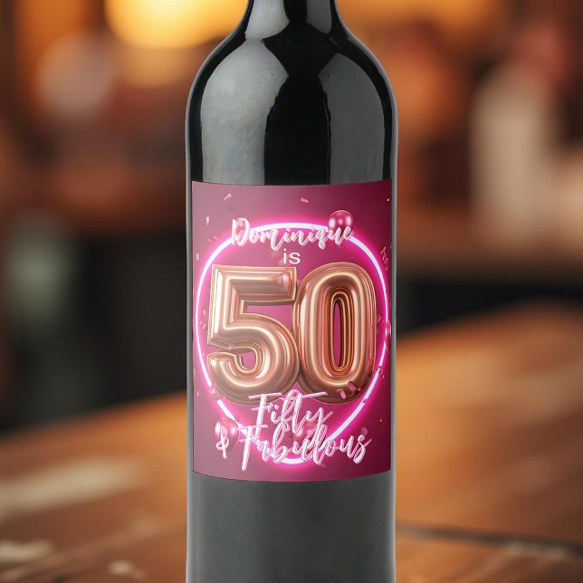 Neon Glowing Glam Ro Guld-ballonger 50:e födelseda Vinflaska Etikett (Skapare uppladdad)