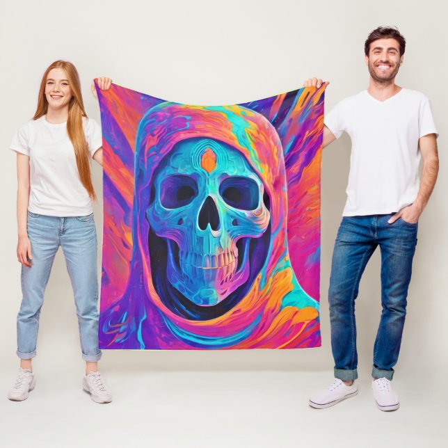 Neon Glowing Skull Art Fleecefilt (På plats)