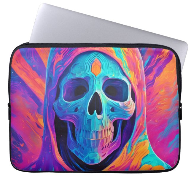 Neon Glowing Skull Art Laptop Fodral (Framsidan)