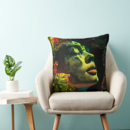 Neon Glowing Woman, Vibrant Coralpunk Art Kudde