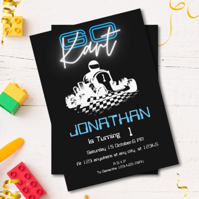 Neon Go-Kart Birthday-inbjudan Inbjudningar (Skapare uppladdad)