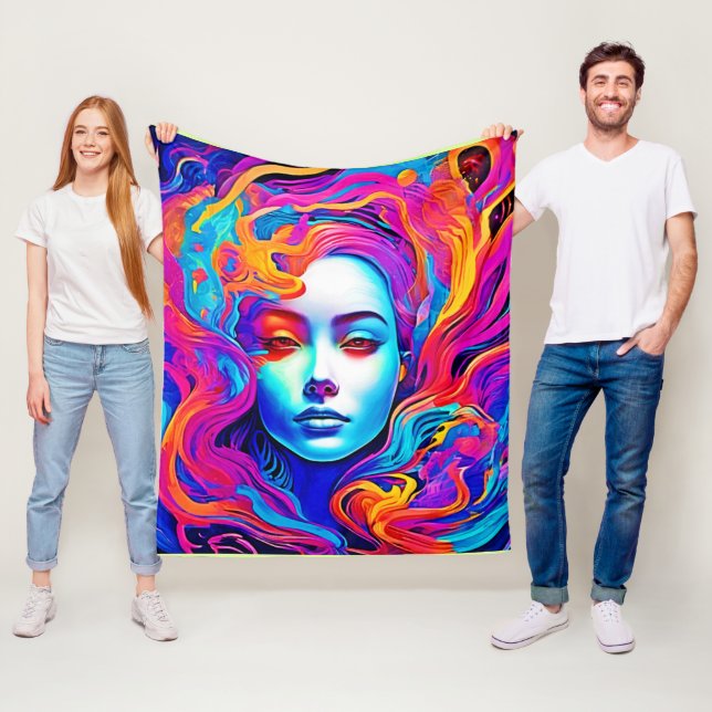 Neon Goddess Flowing Cosmic Hair Fleecefilt (På plats)