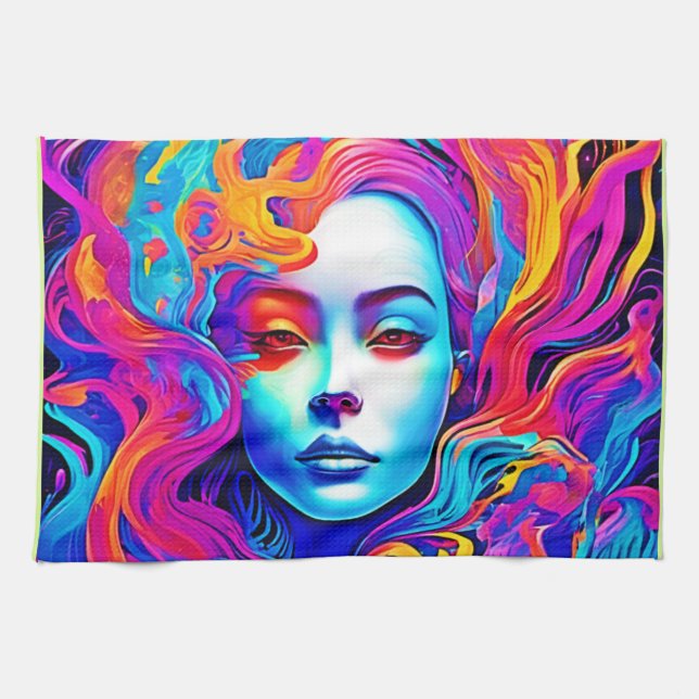 Neon Goddess Flowing Cosmic Hair Kökshandduk (Horisontell)