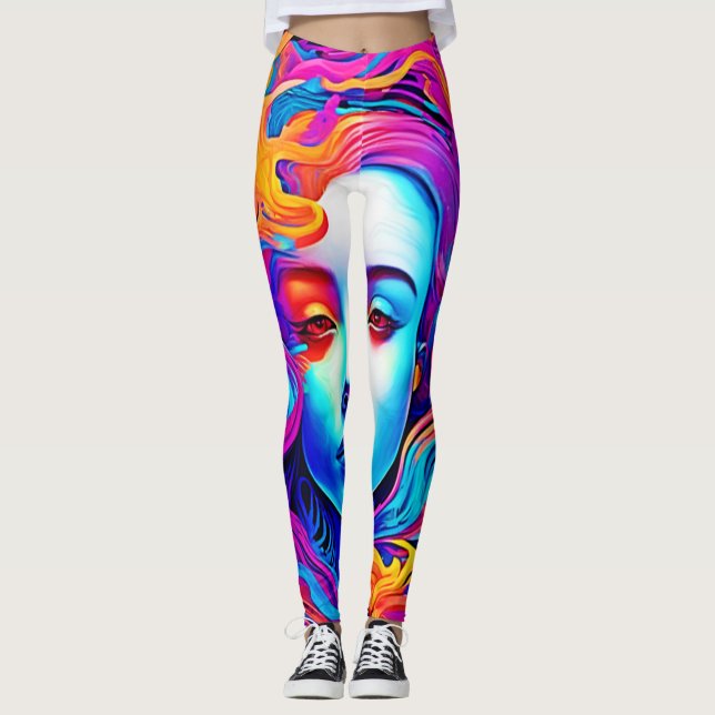 Neon Goddess Flowing Cosmic Hair Leggings (Framsida)