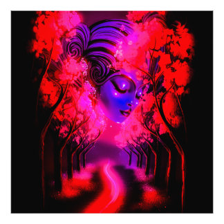 Neon Goddess in Enchanted Forest Fototryck