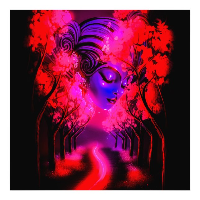 Neon Goddess in Enchanted Forest Fototryck (Framsidan)
