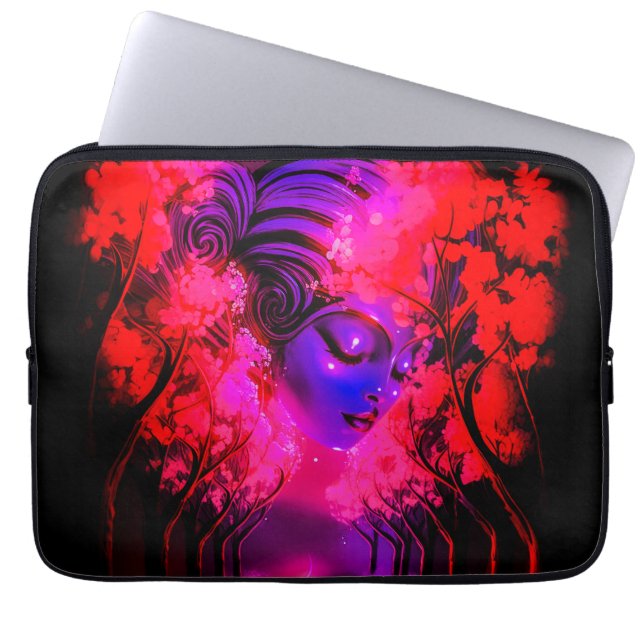 Neon Goddess in Enchanted Forest Laptop Fodral (Framsidan)