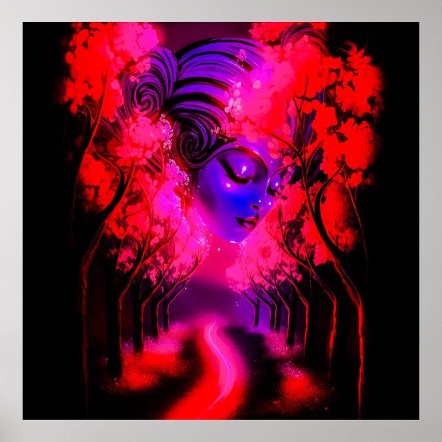 Neon Goddess in Enchanted Forest Poster (Framsidan)