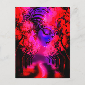 Neon Goddess in Enchanted Forest Vykort