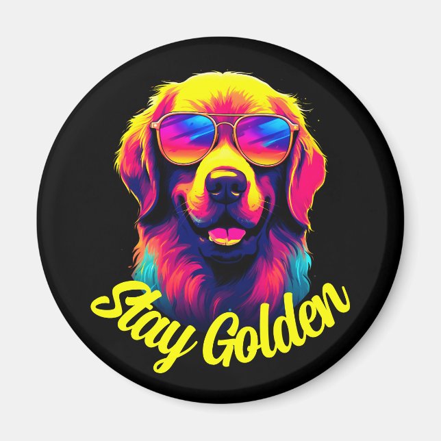 Neon Golden Retriever Magnet (Framsidan)