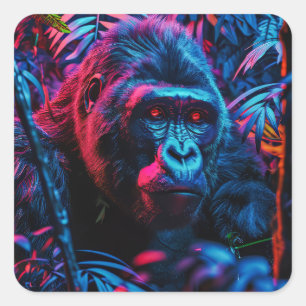 Neon Gorilla Fyrkantigt Klistermärke