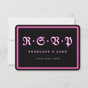 Neon Gothic Rosa Black Typography Bröllop OSA Kort