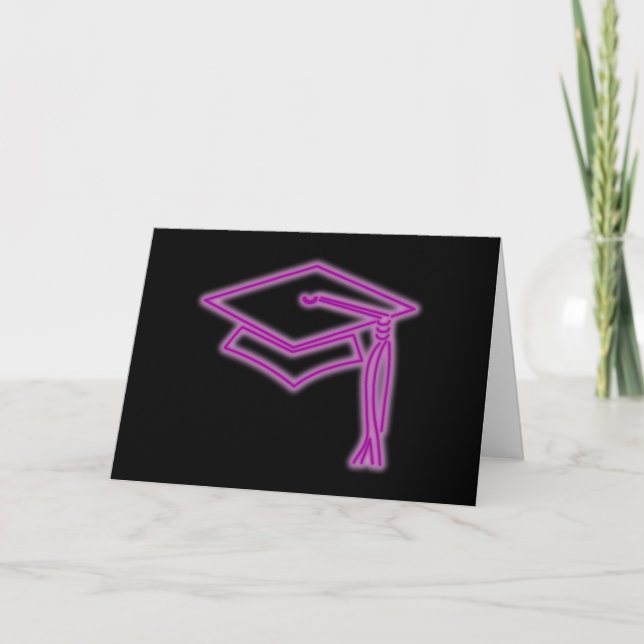 Neon Grad Cap Lila Greeting Card- med Hälsning Kort (Framsida)