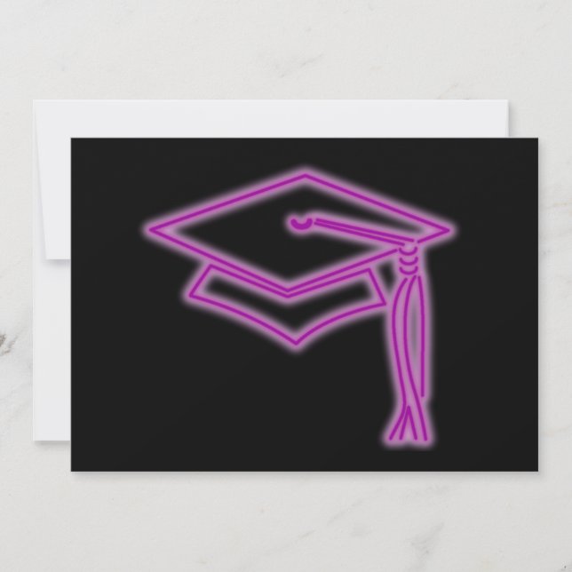 Neon Grad Cap Lila Inbjudan (Framsida)