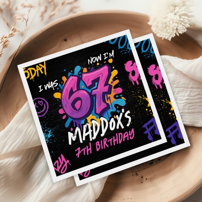 Neon Graffiti 6 7 Meme Trend Six Seven Birthday Pappersservett (Skapare uppladdad)