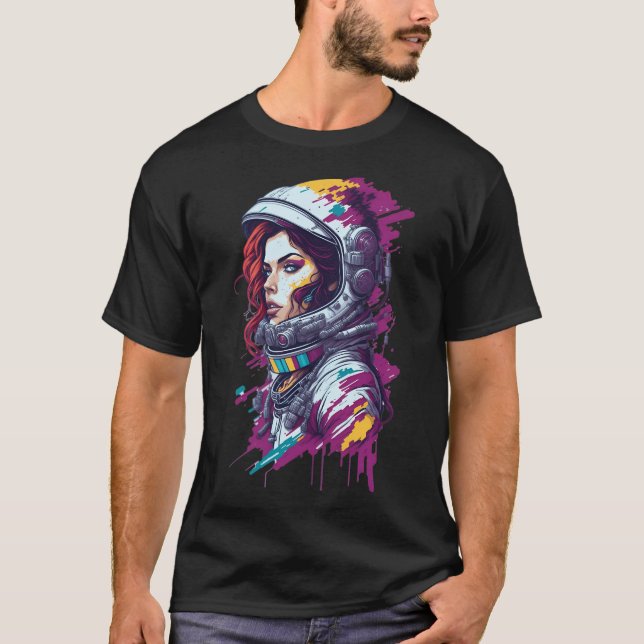 Neon Graffiti Astronaut Ilustration T Shirt (Framsida)
