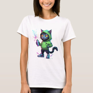Neon Graffiti Cat - Futuristiska Cyberpunk Street  T Shirt