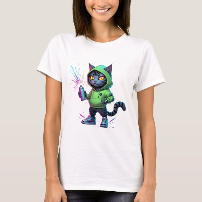 Neon Graffiti Cat - Futuristiska Cyberpunk Street  T Shirt (Framsida)