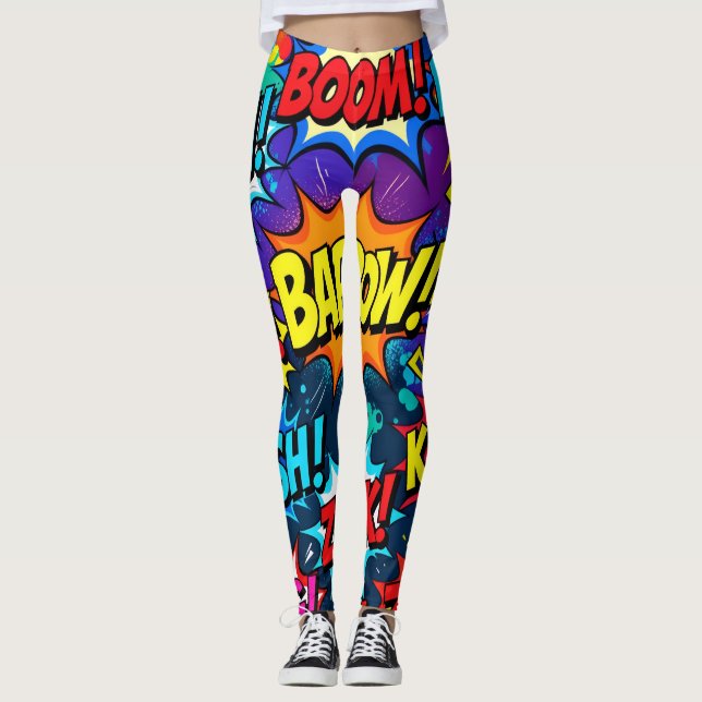 Neon Graffiti Comic Book Action Words Leggings (Framsida)