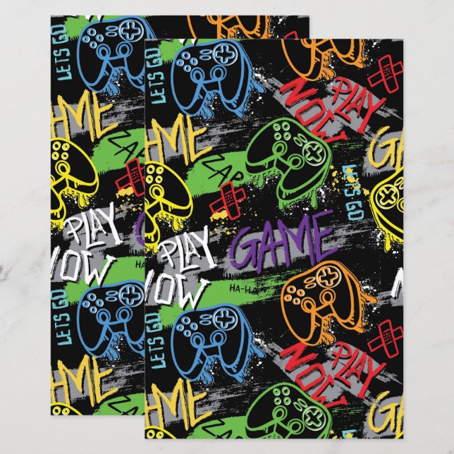 Neon Graffiti Gaming Pattern (Fram/baksida)