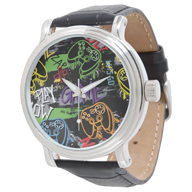 Neon Graffiti Gaming Pattern Armbandsur (Vinklad)