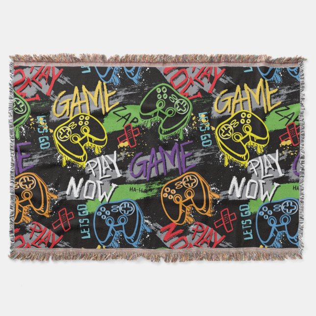 Neon Graffiti Gaming Pattern Filt (Framsidan)