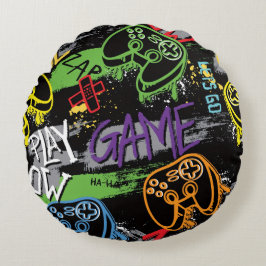 Neon Graffiti Gaming Pattern Rund Kudde