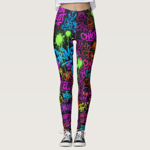 Neon Graffiti Gatukonst Collage Mönster Leggings