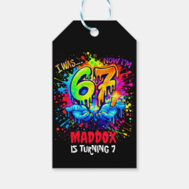 Neon Graffiti Sex Sju Födelsedagsfest Trend Presentetikett