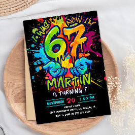 Neon Graffiti Six Seven 7th Birthday Invitation Inbjudningar