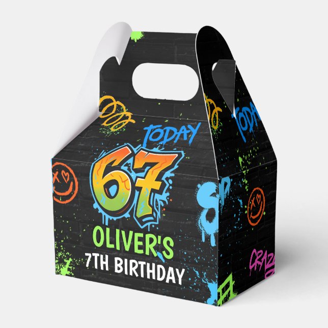 Neon Graffiti Six Seven Kids 7th Birthday Party Presentaskar (Framsidan Sidan)