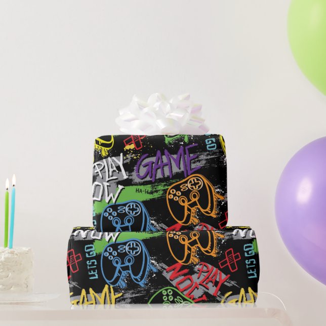 Neon Graffiti Spelmönster Presentpapper (Festgåvor)