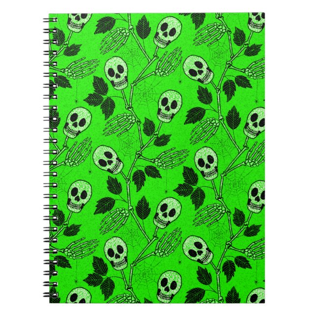 Neon Green Floral Gothic Skull  Anteckningsbok (Framsidan)