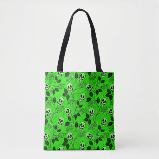 Neon Green Floral Gothic Skull  Tygkasse