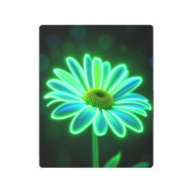Neon Green Flower Metal Print | Glowing Daisy Wall