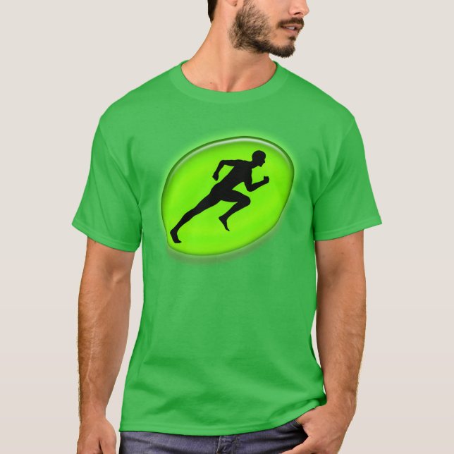 Neon Green Man Running Personalrainer Sports gift T Shirt (Framsida)