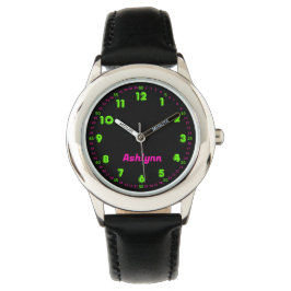Neon Green & Pink Time-Teaching Kids Learning Armbandsur