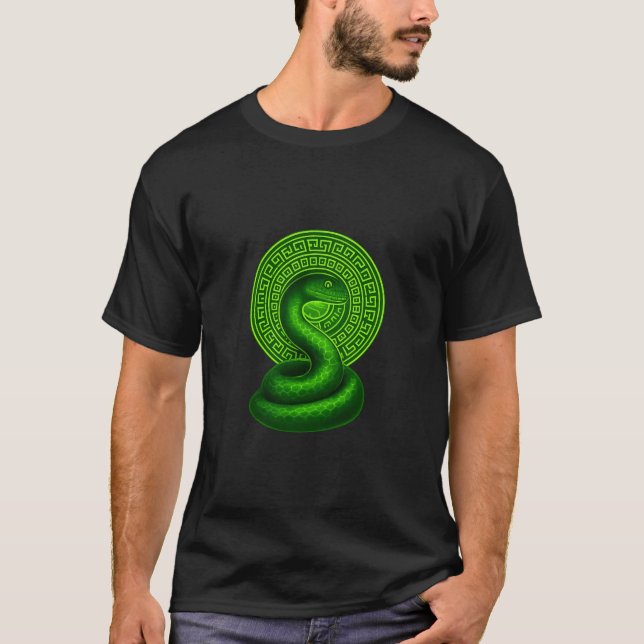 Neon Green Serpent Mandala T-Shirt (Framsida)