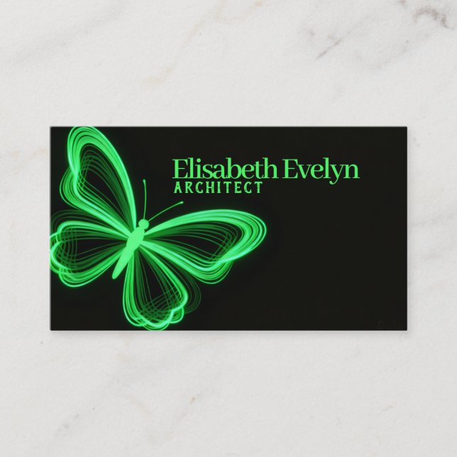 Neon Green Wings: Futuristic Business Card Art Visitkort (Framsida)