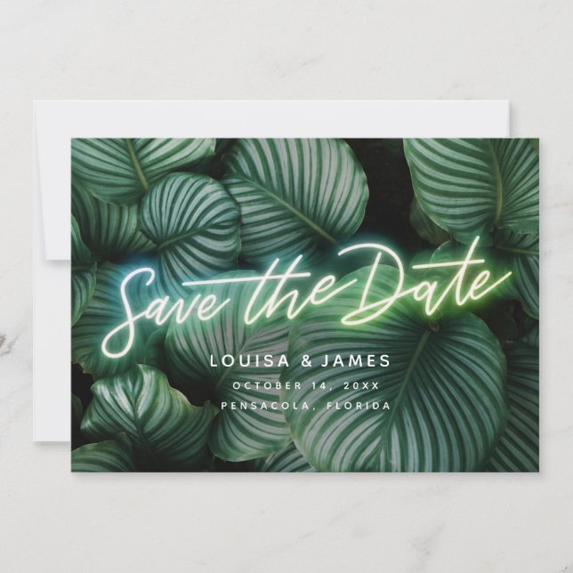 Neon Grey Modern Tropical Save the Date Inbjudningar (Framsida)