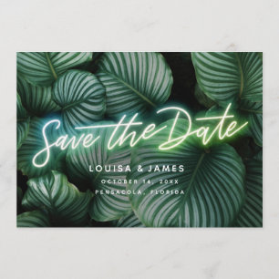 Neon Grey Modern Tropical Save the Date Inbjudningar