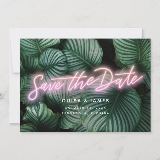 Neon Grey Modern Tropical Save the Date Inbjudningar (Framsida)