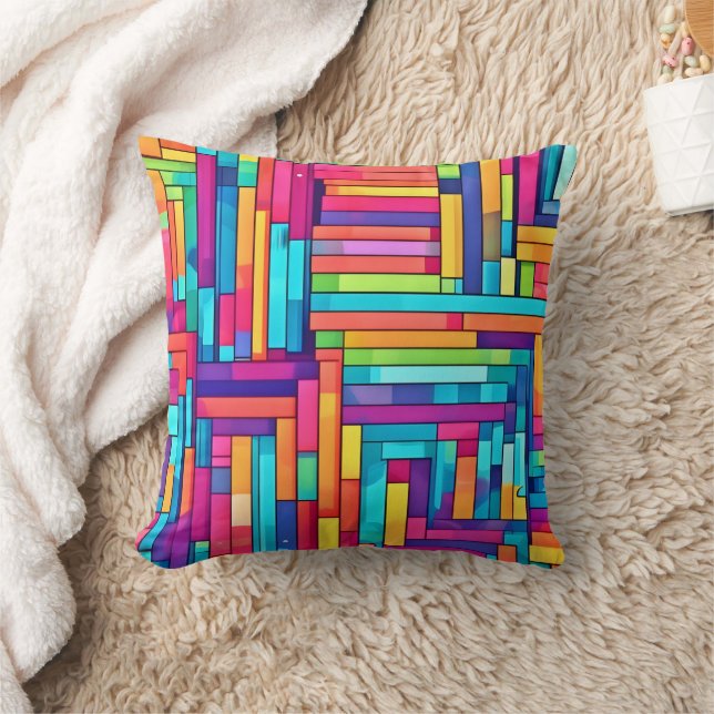 Neon Grid - Färgfull Abstrakt Mosaic Kudde (Filt)