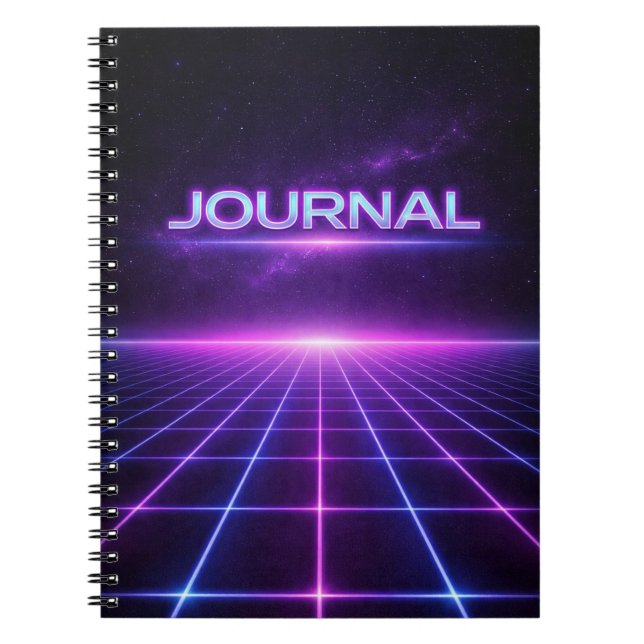 Neon Grid Journal – Retro 80s Cyberpunk Notebook Anteckningsbok (Framsidan)