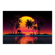 Neon Grid Palm Solnedgång