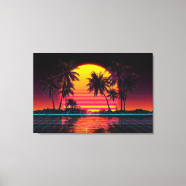 Neon Grid Palm Sunset Canvastryck