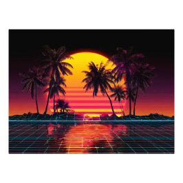 Neon Grid Palm Sunset Fototryck