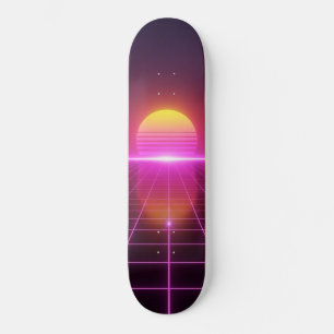 Neon Grid Solnedgång Synthwave Skateboard